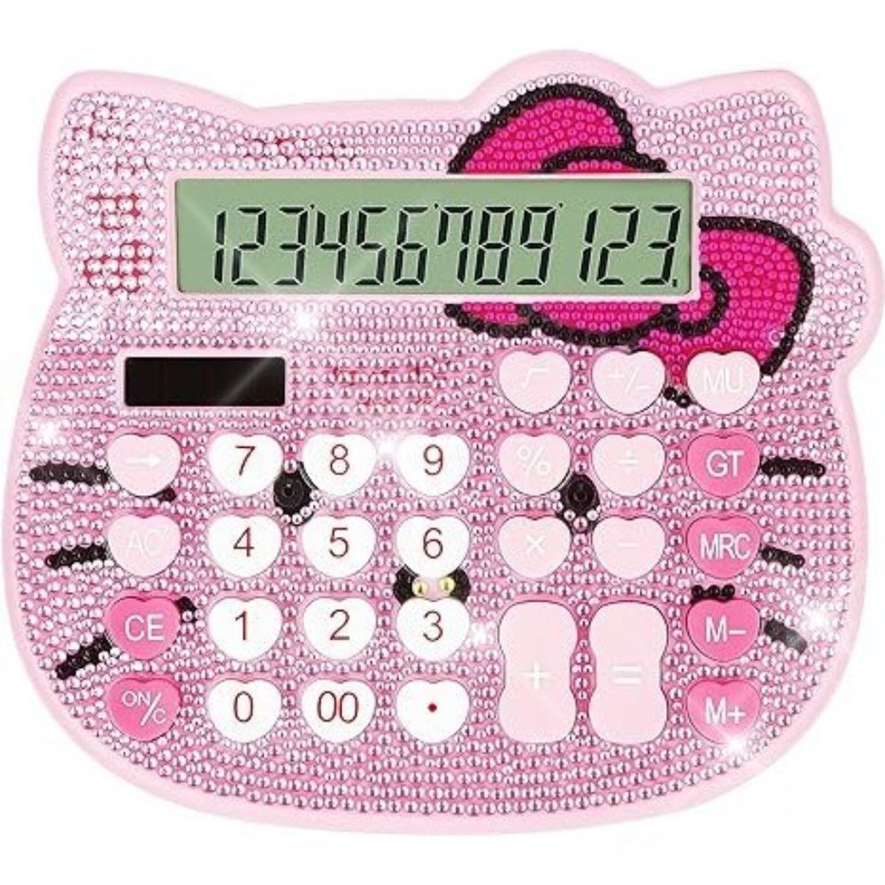 💕NEW Sparkling Bling Crystal Hello Kitty Pink Calculator 12 Digit LCD Di…